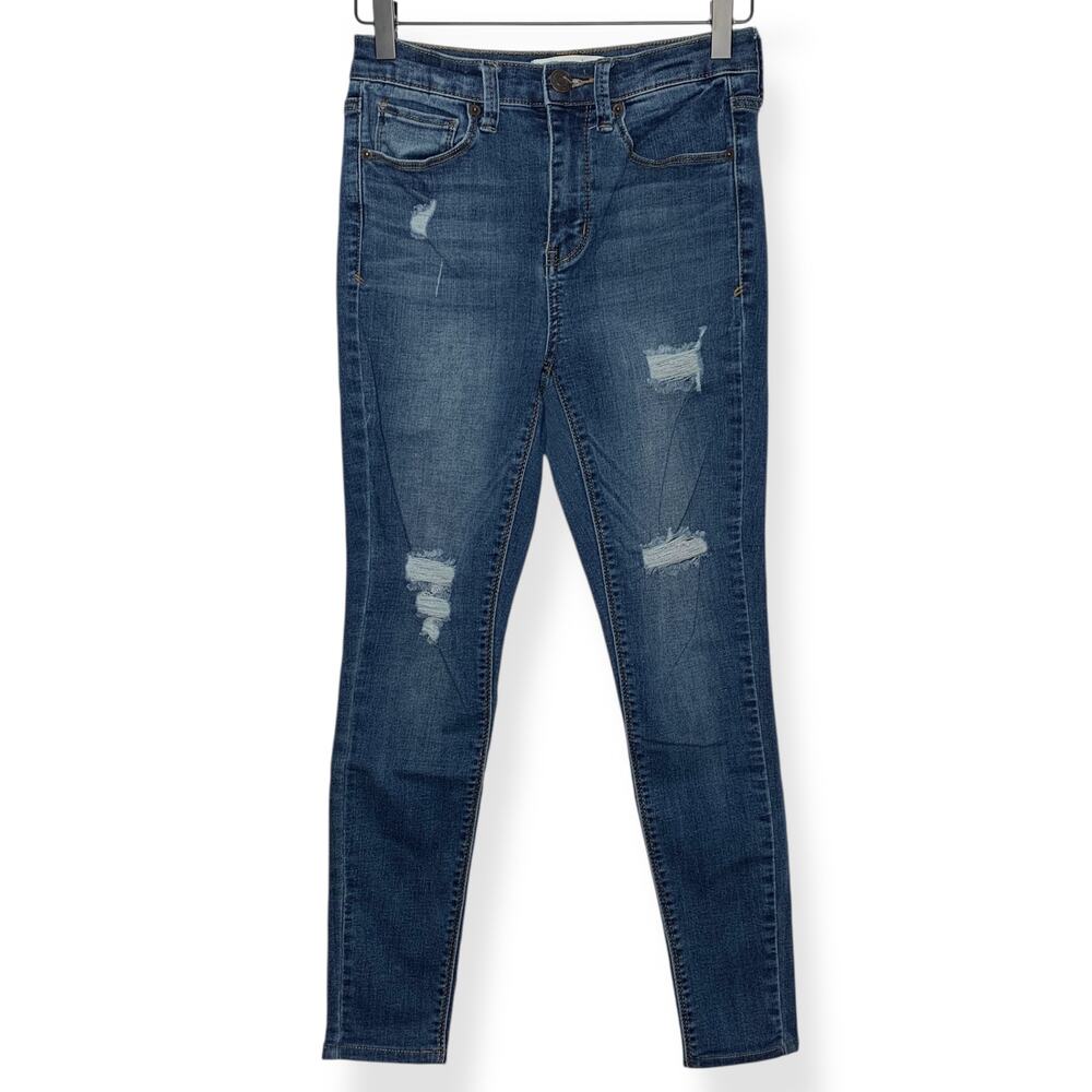 3/$20 Mudd Women's Dark Wash Distressed High Rise Jean Legging Skinny Jeans US 1